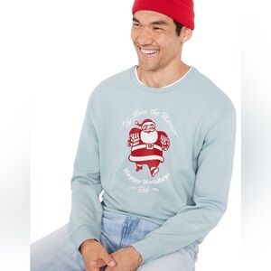 Old Navy Men's Blue Santa Holiday Graphic Sweatshirt Hoppy Holidays Size L